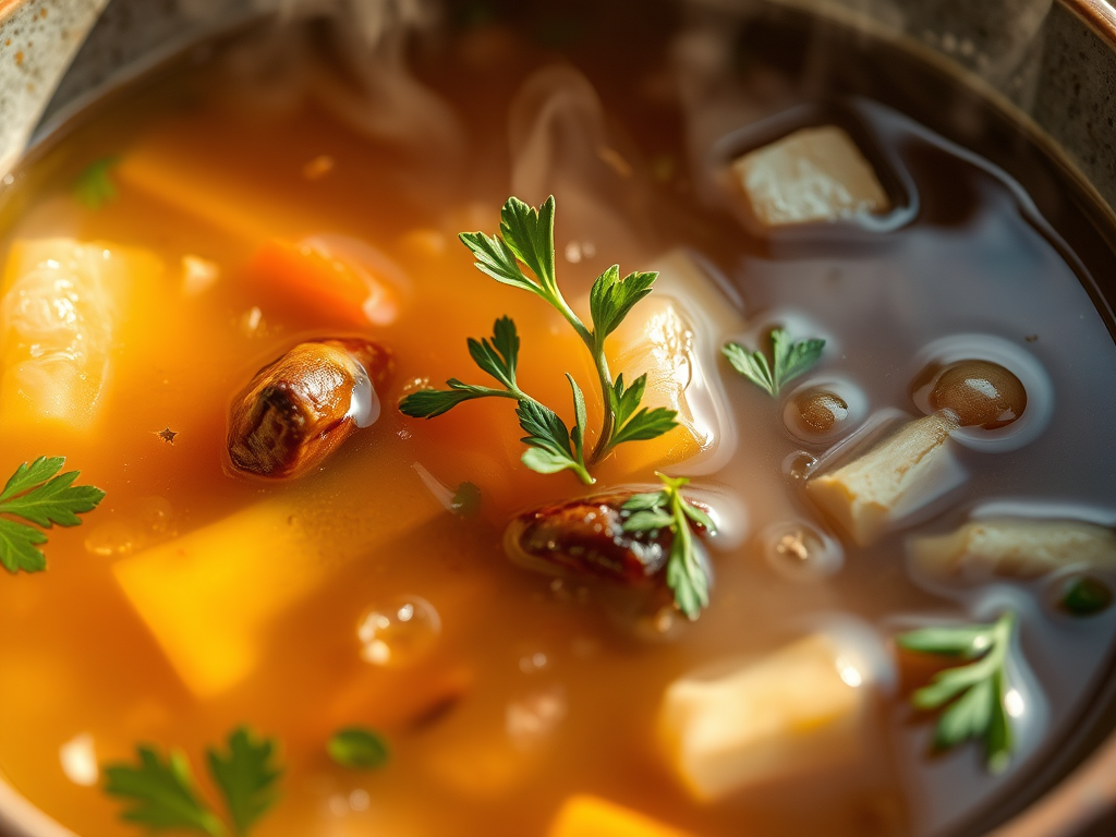 close-up of bone broth