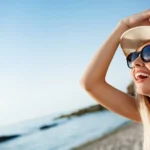 Woman with glowing natural skin outdoors in the sun