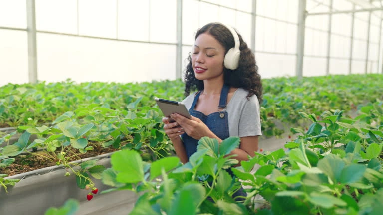 Female farmer with headphones