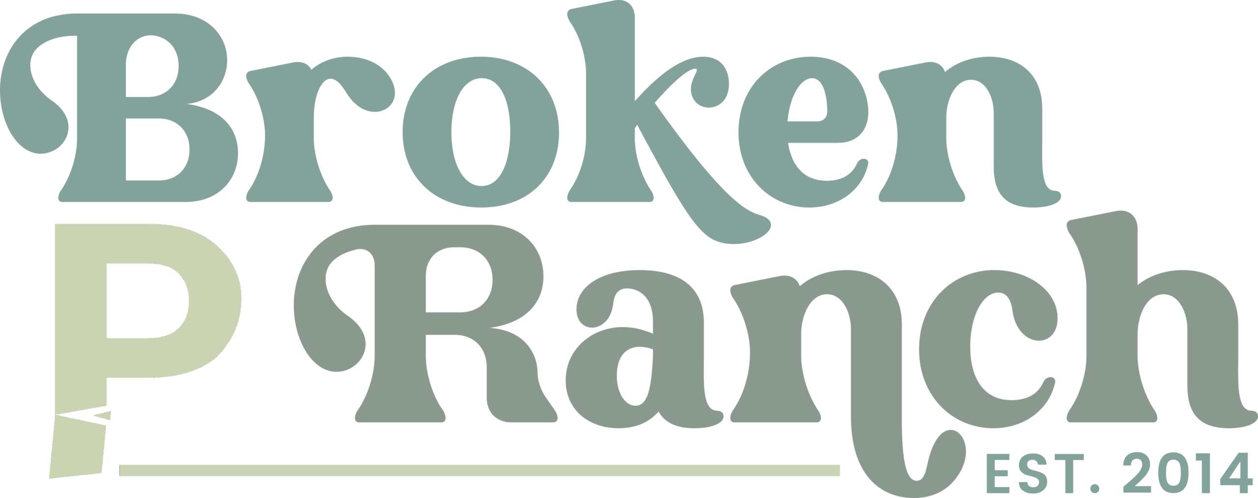 Logo of Broken P Ranch, featuring decorative typography with the text 'Broken P Ranch' and 'EST. 2014'.